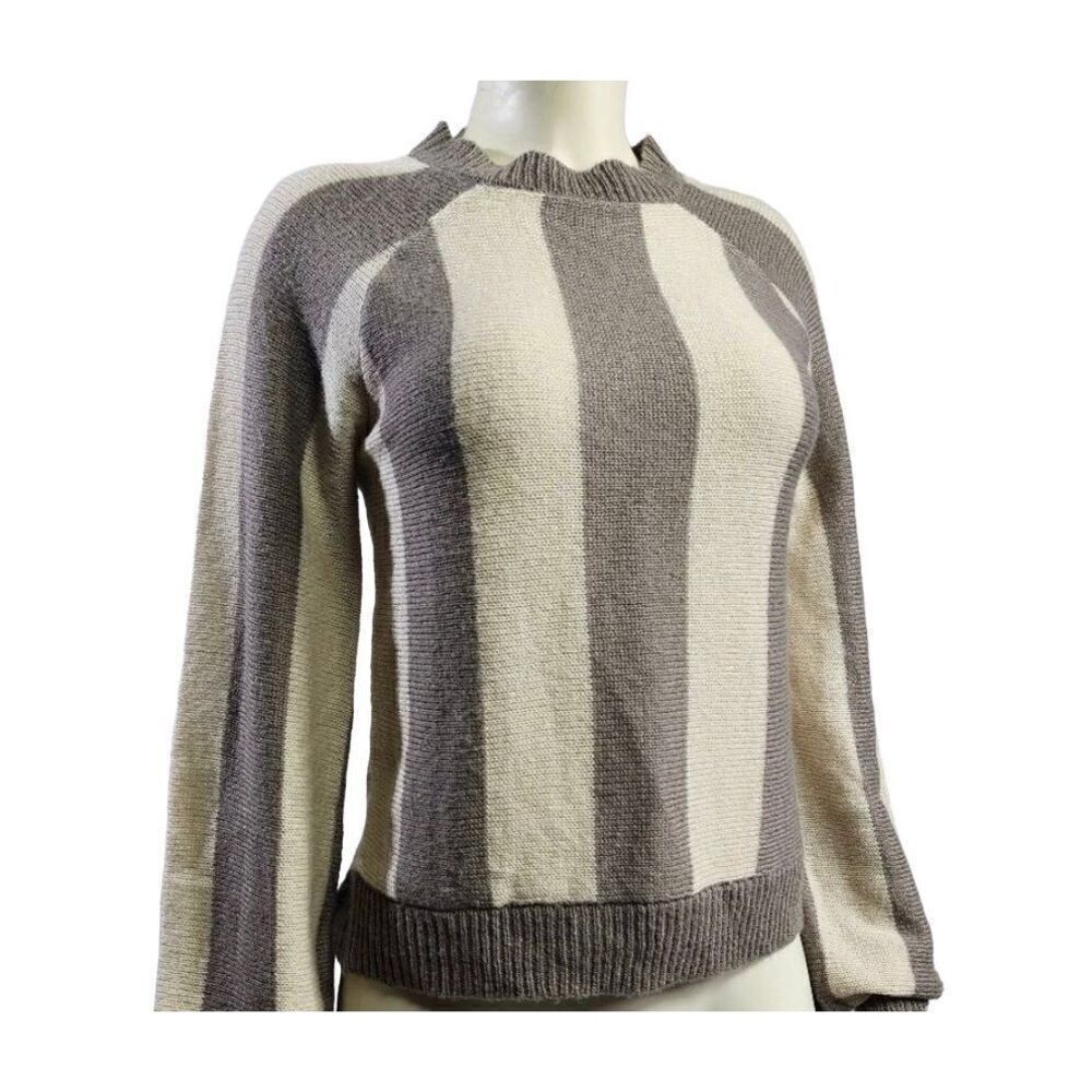 Anthropologie Stone Row gray taupe and cream striped scoop neck light weight pul